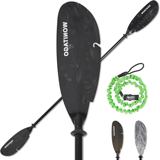 Angler Kayak Paddles Aluminum Paddle with Plastic Blades and Paddle Leash, Floating Adjustable Fishing Kayak Oars, 3 Piece, 230-250cm/90-98 inch