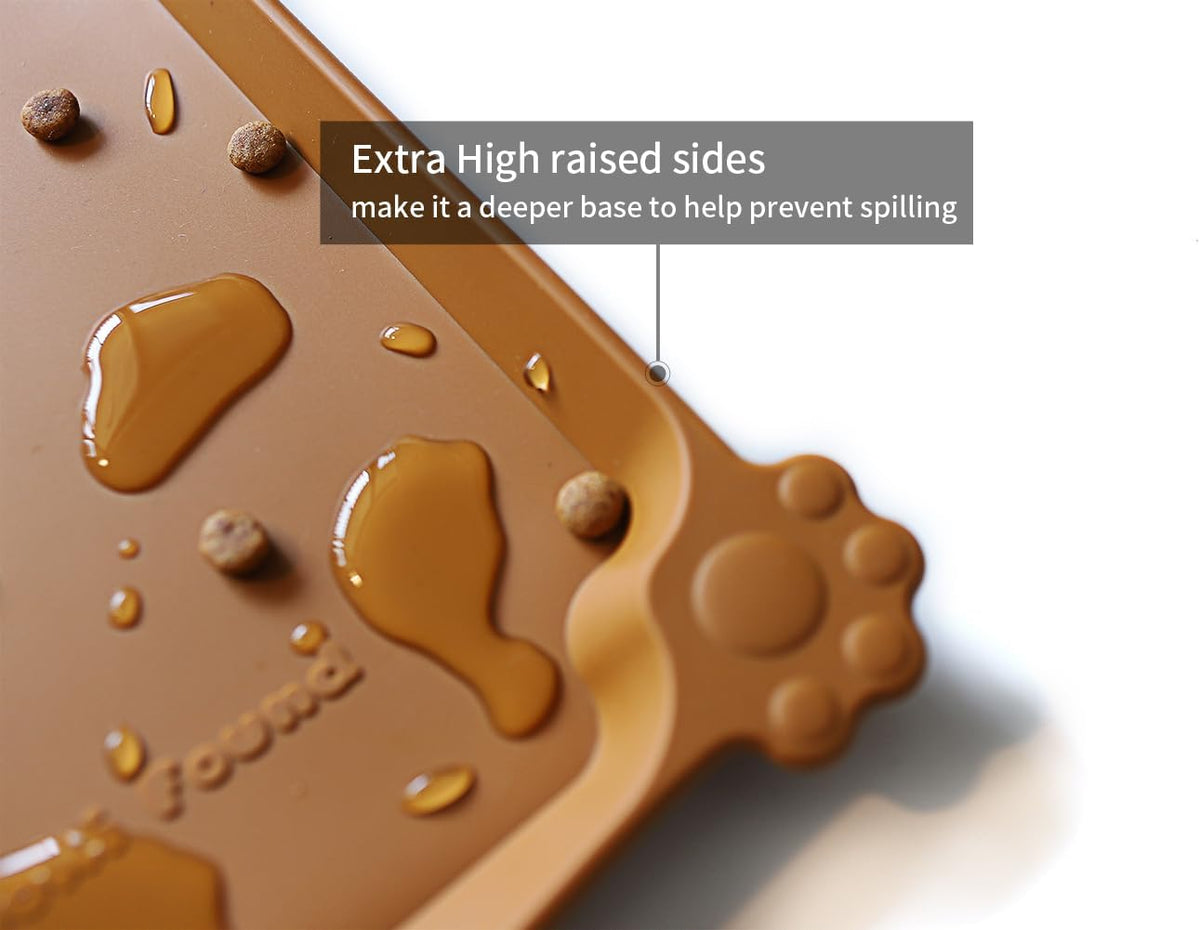 Hoki Found Large Silicone Pet Food Mats Tray - Non Slip Pet Dog Cat Bowl Placemats - Dog Cat Feeding Mat - Waterproof - Butterscotch