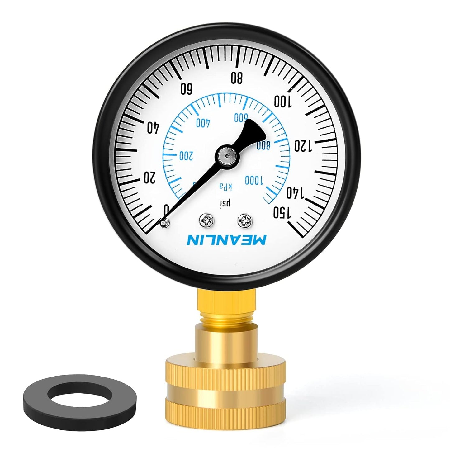 MEANLIN MEASURE 0-150psi Water Pressure Gauge,3/4" Female 2.5" FACE DIAL Water Pressure Test Gauge with Sealing Ring, Water Pressure Gauge for Home