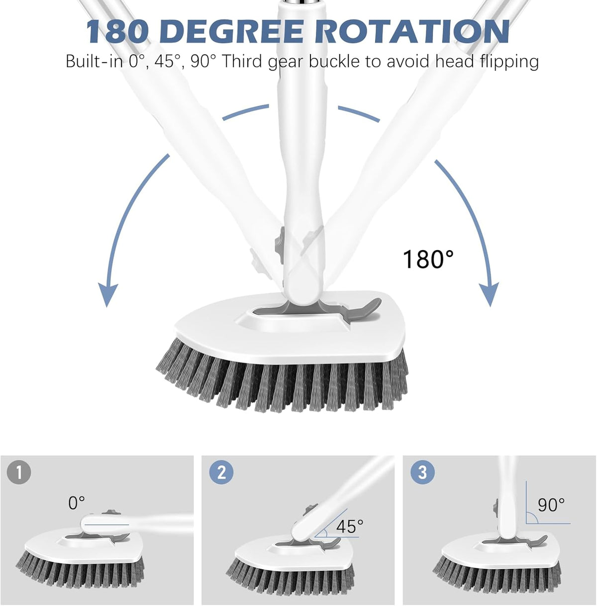 SetSail Floor Scrub Brush, 3-in-1 Tile Tub Floor Scrubber with 52-inch Adjustable Long Handle Shower Cleaner Brush and 4 Detachable Replacement Brush Heads for Cleaning Bathroom Tub Tile, White
