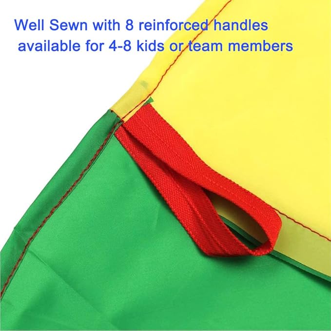 6.5ft/10ft/12ft/13ft/16.4ft/20ft Rainbow Parachute for Outdoor Party Games, Kids Play Parachute Group Cooperative Team Game Toys, Family Get-Together Entertainment