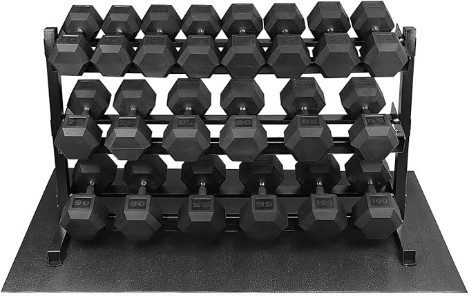 WF Athletic Supply Rubber Encased Hex Dumbbells with Rubber Grip Contoured Handle for Muscle Toning, Strength Building & Full Body Workout