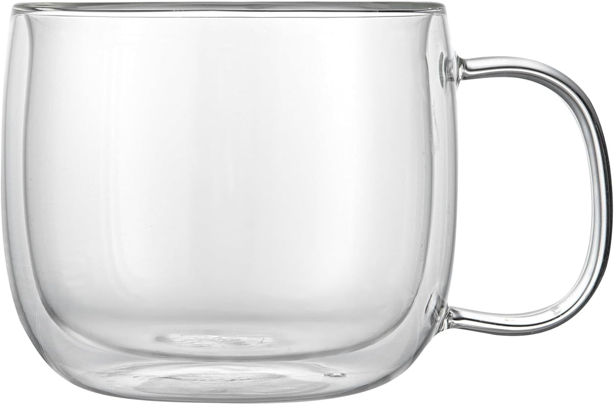 Restaurantware-Forma Professional 16.9 Ounce Double Wall Coffee Mugs, 2 Insulated Coffee Mugs With Handle - Dishwashable, Reusable, Clear Glass Beverage Cups, Freezable, For Hot Or Cold Beverages