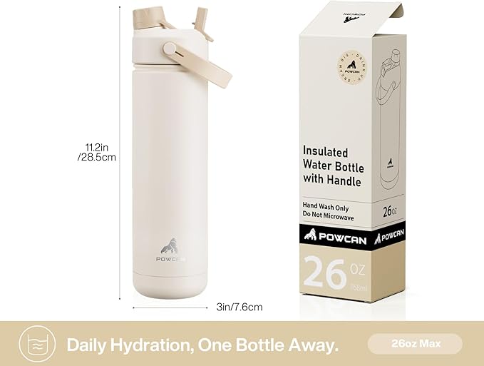 26 oz Insulated Water Bottle with 2-in-1 Straw and Spout Lid, Keep Cold 24H, Leak-Proof, Fits in Car Cup Holder, Stainless Steel Water Bottle for Sports, Travel, Gym, and School (Mushie Muse)