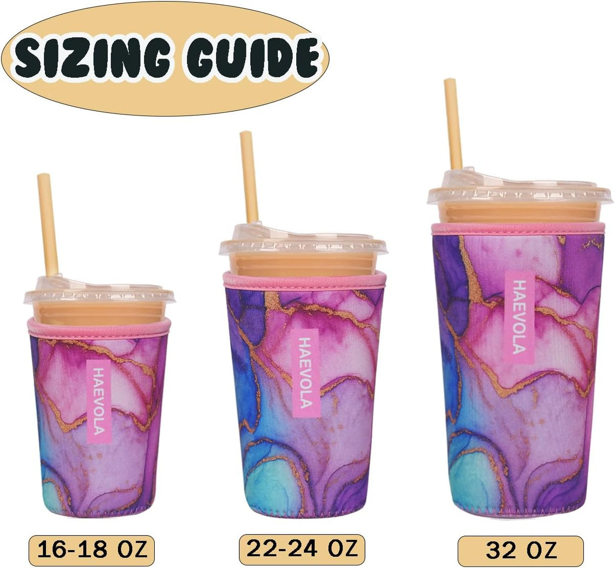Reusable Insulated Neoprene Iced Coffee Cup Sleeve, Durable Drink Sleeve for Cold Beverages, Beverage Holder for Iced Coffee, Aurora Flow