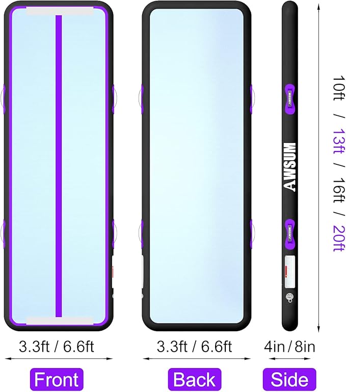 AWSUM Inflatable Air Gymnastics Mat 10ft/13ft/16ft/20ft/23ft Training mat 4/8 inches Thick tumbling mat with Electric Pump for Home/Gym/Outdoor