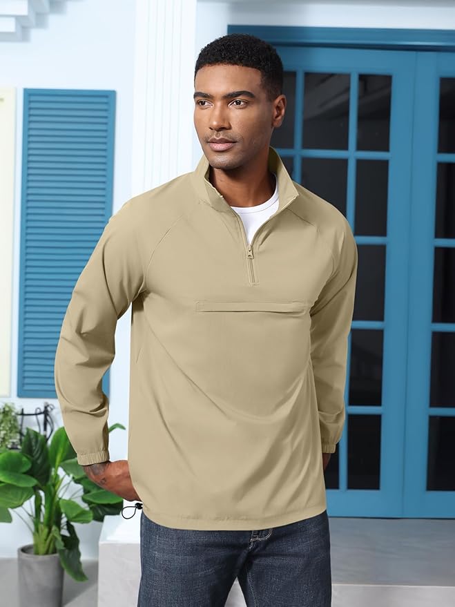 Aulemen Men's Casual Quarter Zip Pullover-Athletic Windbreaker Lightweight Jackets Hiking Golf for Men Mock Neck with Pockets