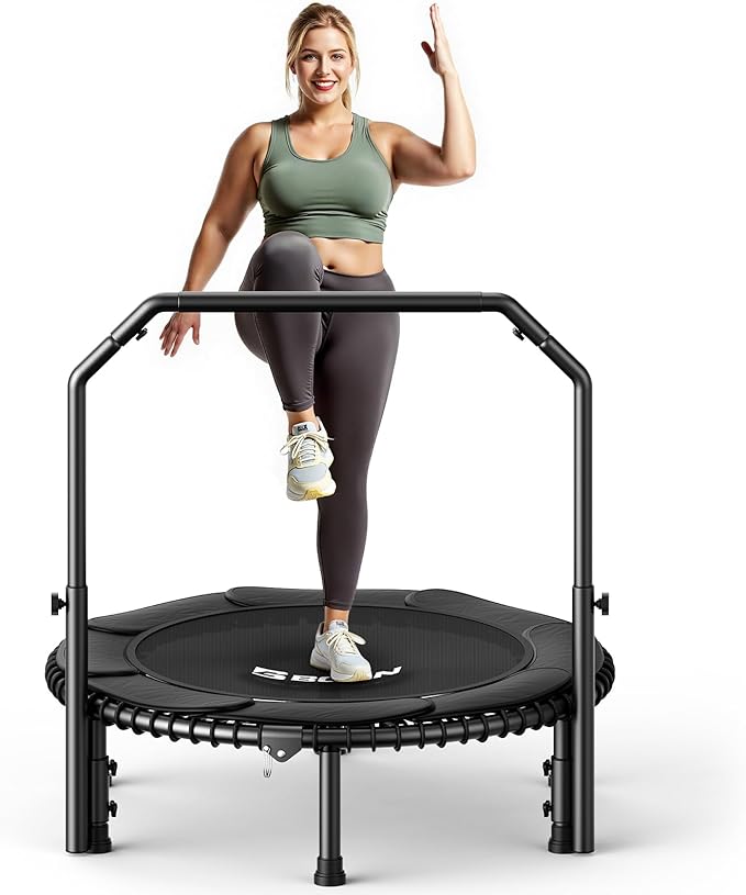 BCAN 40"/48" Rebounder Trampoline for Adult, 450/550LBS Fitness Trampoline with Bungees, Adjustable Handle, Stable & Quiet, Indoor Outdoor, Whole-Body Workout & Relaxation at Home for Women/Men
