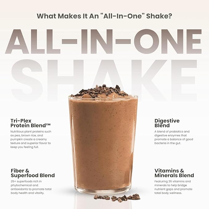 310 Nutrition All-In-One Meal Replacement Shake Powder - Plant-Based Protein Smoothie Blend w/High Fiber, Probiotics & Adaptogens - Low Carb, Vegan, Keto & Paleo Friendly - Chocolate Bliss - 28 Srv