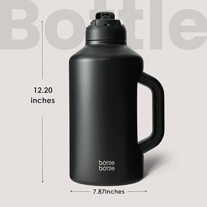 BOTTLE BOTTLE Insulated Water Bottle 64 oz with Straw and Dual-use Lid Half Gallon Jug for Men with Handle Vacuum Stainless Steel water bottle for Workout and Sports black