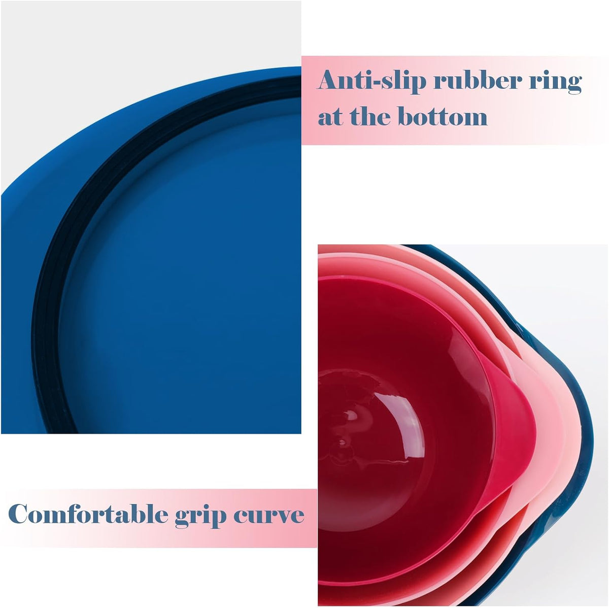 BoxedHome Classic Mixing Bowl Set, BPA Free Plastic, Microwave and Dishwasher Safe, 4.5 quarts (Pink/Blue)