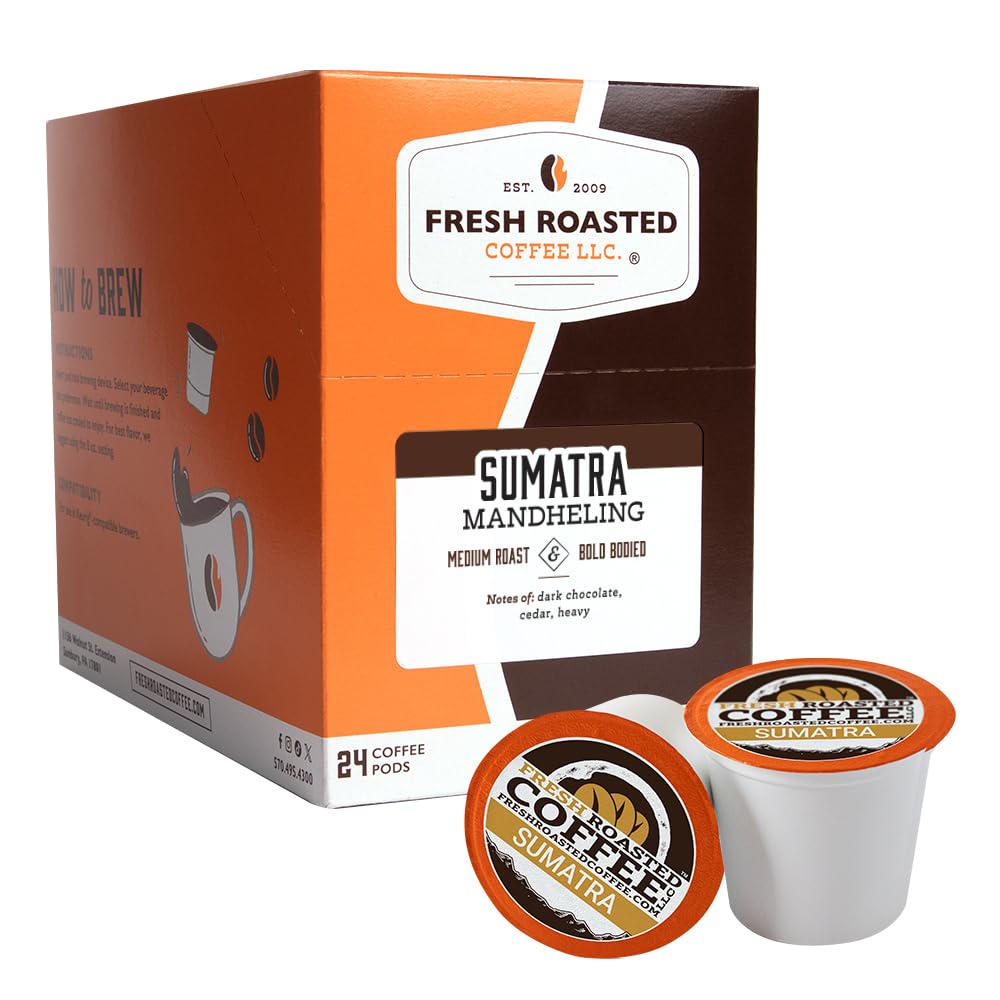 Fresh Roasted Coffee, Sumatra Mandheling |100% Single Origin | Medium Roast, 24 Pods for K Cup Brewers