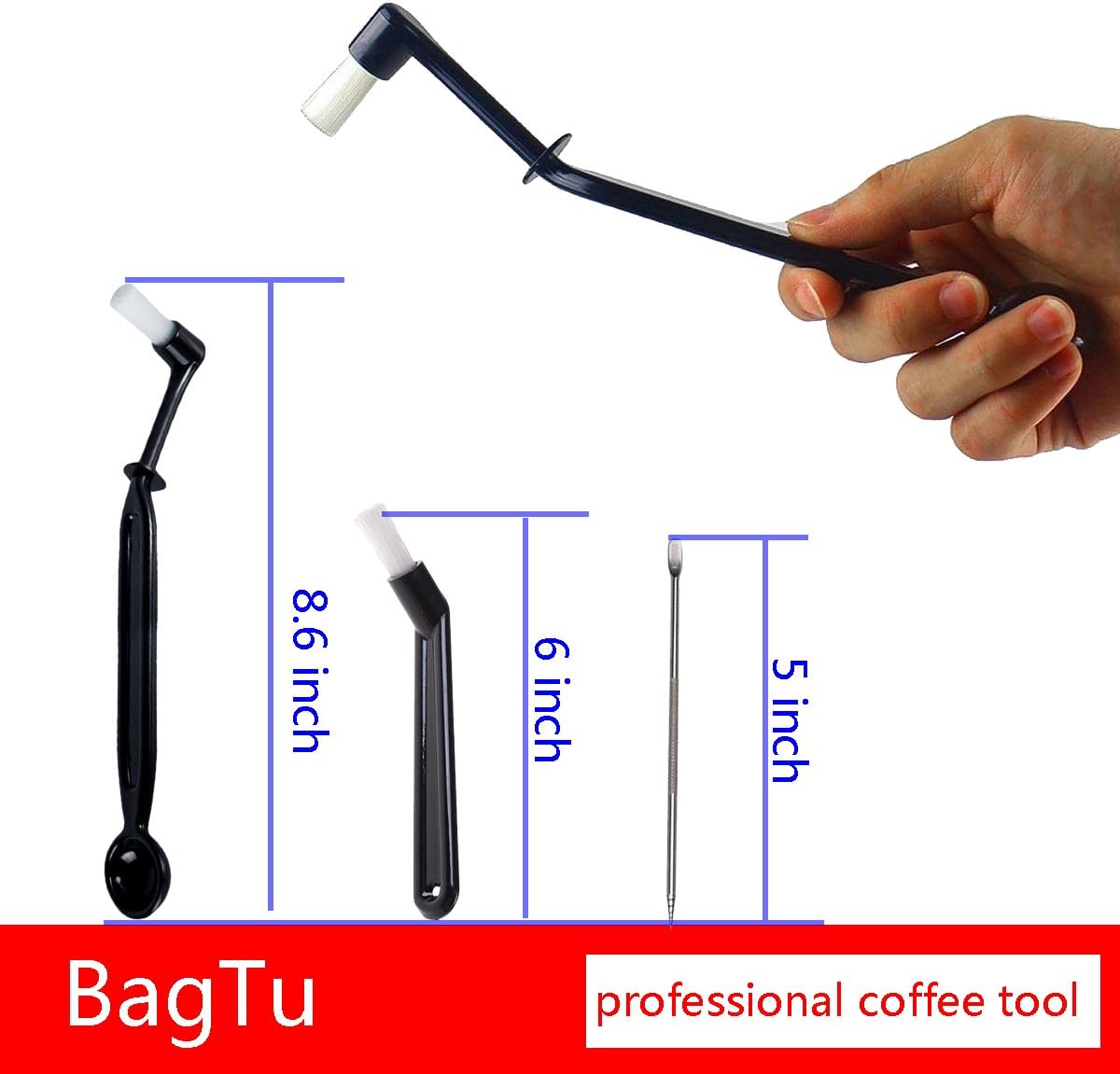 Coffee Machine Cleaning Brush with Spoon Tool Set for Espresso Machine Group Head,Pack of 3,Black
