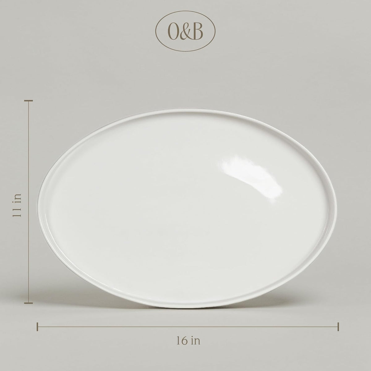 over&back Stackable Stoneware Serving Platter - Elegant 1-Piece Oval Serving Platter to Complete Your Kitchen Set - Perfect for Appetizers, Desserts, and More - 16" L x 11" W - Glossy White