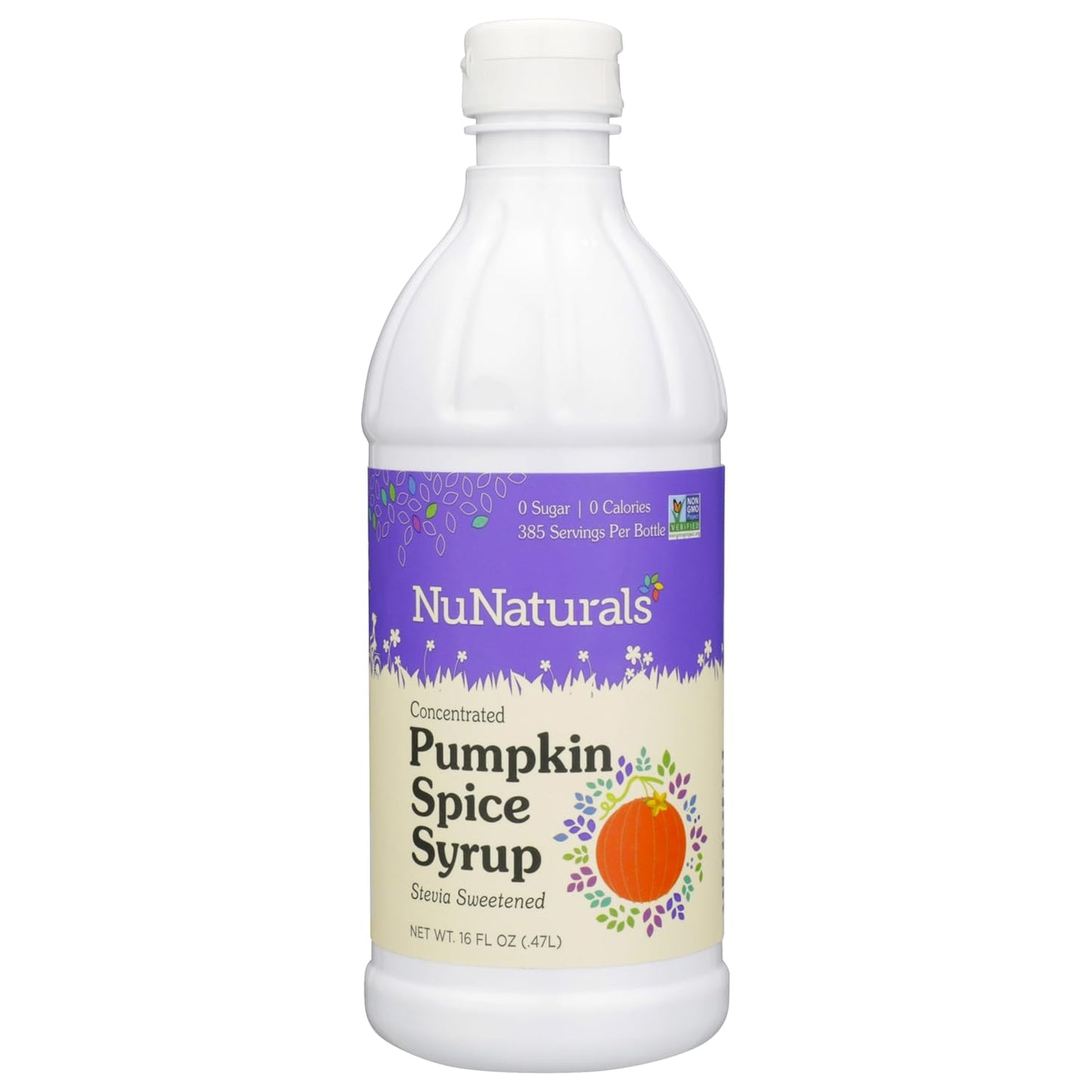 NuNaturals Stevia Syrup, Sugar-Free Sweetener, Plant-Based Sugar Substitute, Zero Calorie, Pumpkin Spice, 16 oz