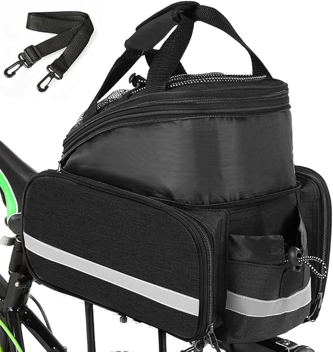 Bike Rear Rack Bag,10-25L Bicycle Trunk Bag with Rain Cover, Pannier Bike Bag with 2 Side Foldable Panniers, with Reflective Strips and Shoulder Strap, for Shopping,Cycling,Trip (Black)