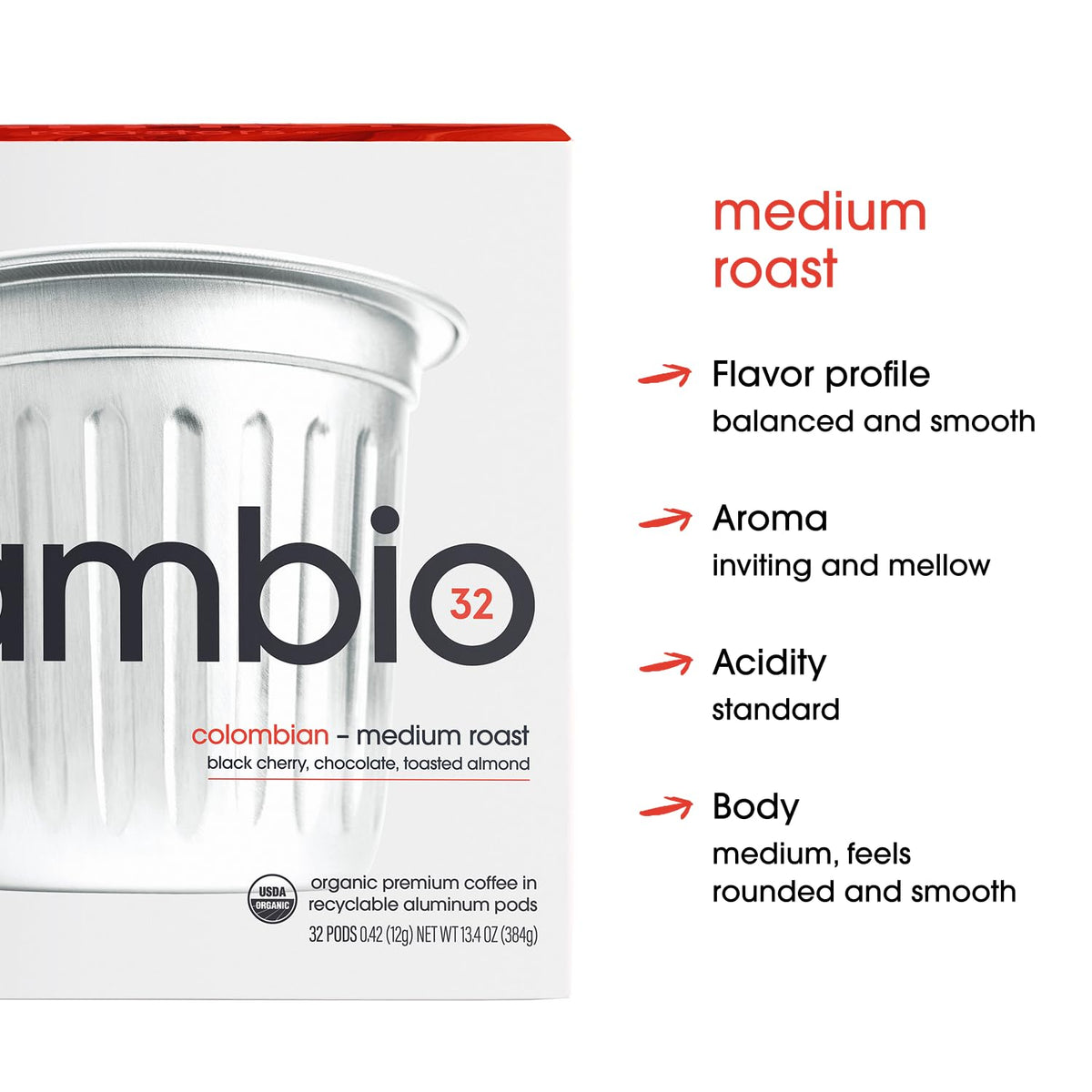Cambio Roasters Colombian Organic Coffee K Cups for Keurig, Medium Roast Coffee K-Cup, Only Aluminum Keurig K Cups with Organic Beans, More Flavor & Longer Lasting Freshness, Medium Roast, 60 count