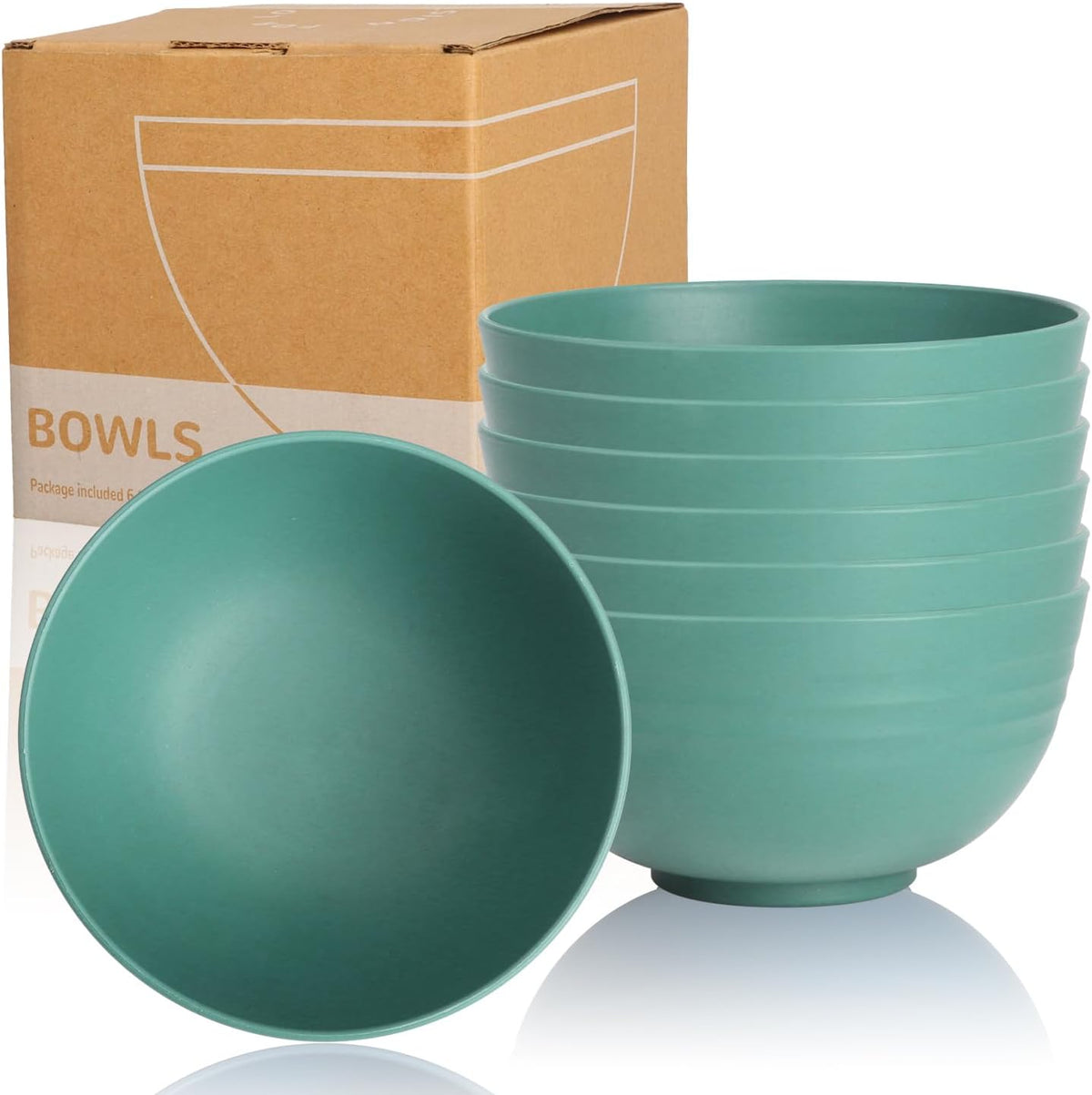 6-piece Wheat Straw Bowls sets 26oz,Alternative Plastic Bowls Reusable for indoors and outdoors,Microwave-able and Dishwasher Safe Bowls Sets Easy to Clean.Green Series