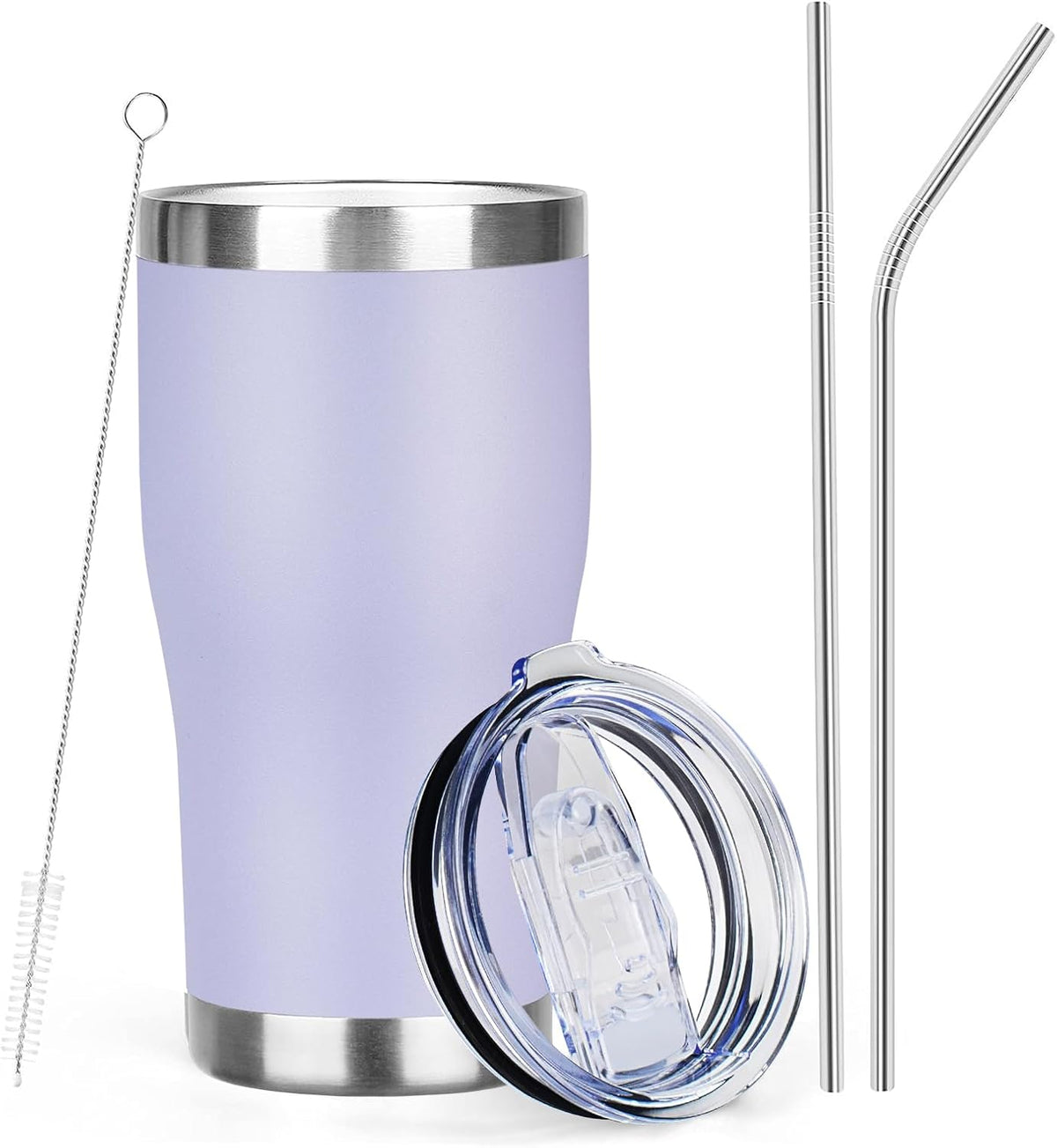 MEZMUT 20oz Coffee Tumbler with Lid and Straw Double Wall Vacuum Insulated Cup Stainless Steel Travel Mugs Insulated for Hot & Cold Leakproof Powder Coated Tumbler for Indoor Outdoor(Light Purple)