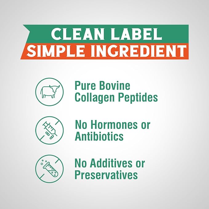 Bovine Collagen Peptides Powder for Women and Men, Grass-Fed Hydrolyzed Collagen Protein Type I & III, Skin, Hair, Nails, Bones, Digestion, Unflavored, Non-GMO, Keto & GF, 22 Servings, 16oz