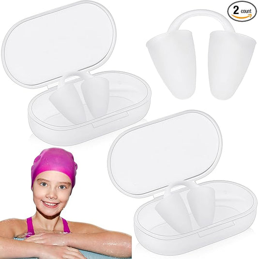 2 Pack Nose Plugs for Swimming for Adults and Kids (Age 7-12), Waterproof Soft Silicone Swimming Protectors Nose Block Nostril Plugs for Swimmers Surfers Water Sports
