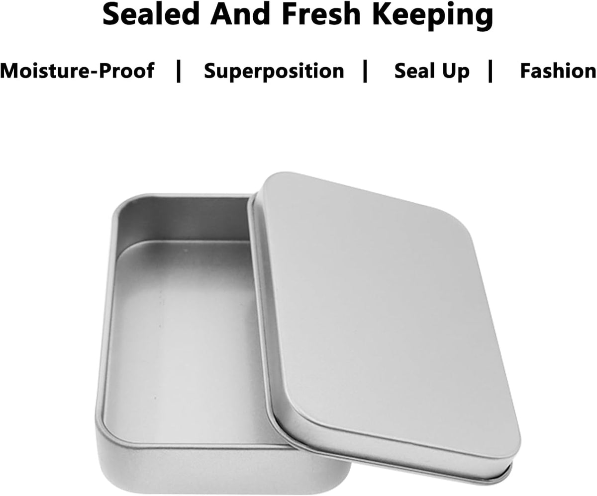 Metal Empty Boxes, Tin Boxes with Lid,Small Silver Tin Boxes,Stackable Organizer Containers,8PCS Storage Tin for Home Outdoor Active Storage Containers