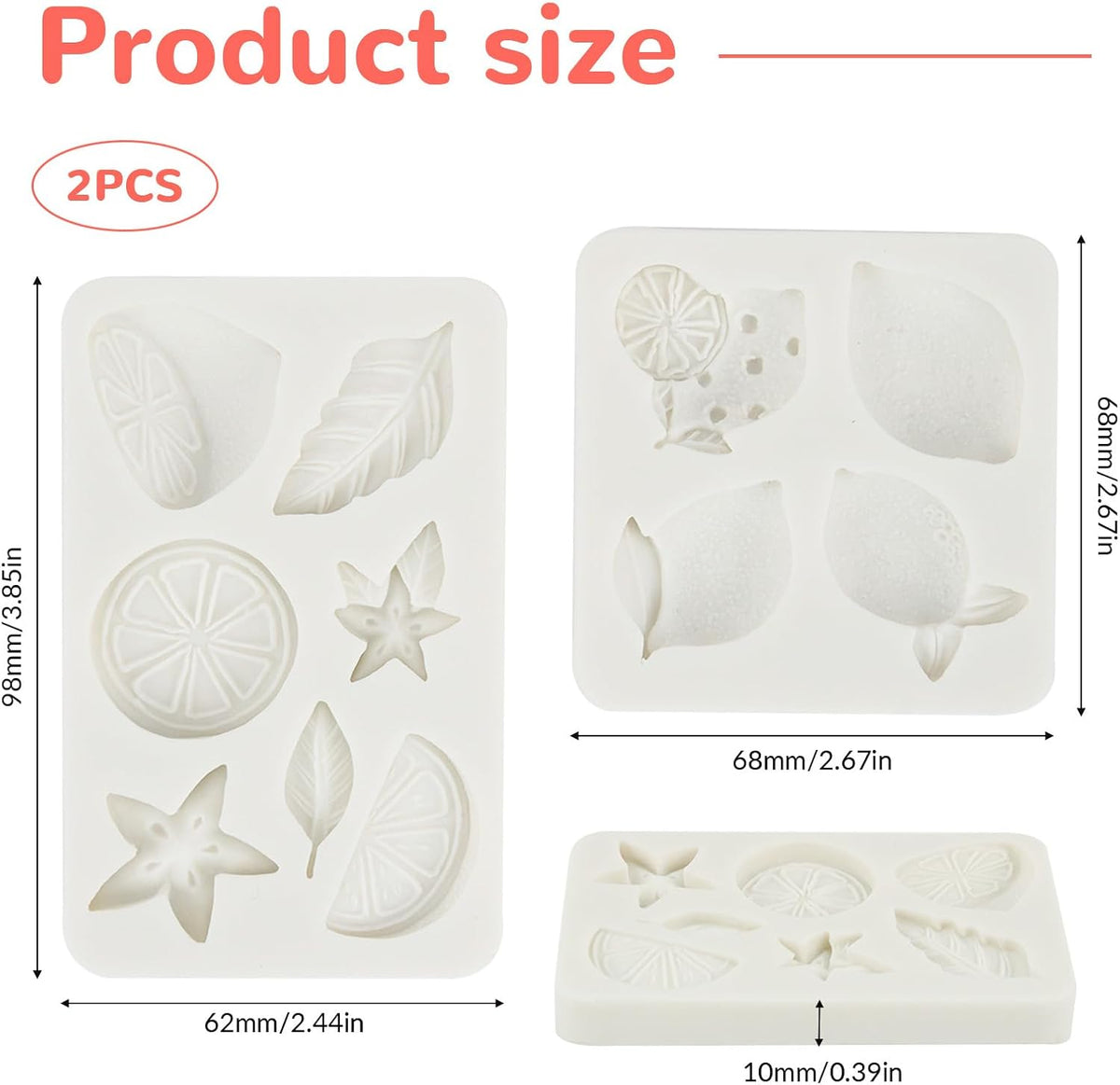 2 Pcs Mini Lemon Fondant Molds,Summer Fruit Silicone Molds for Gummy,Baking Cake,Cupcake Topper DIY Crafts