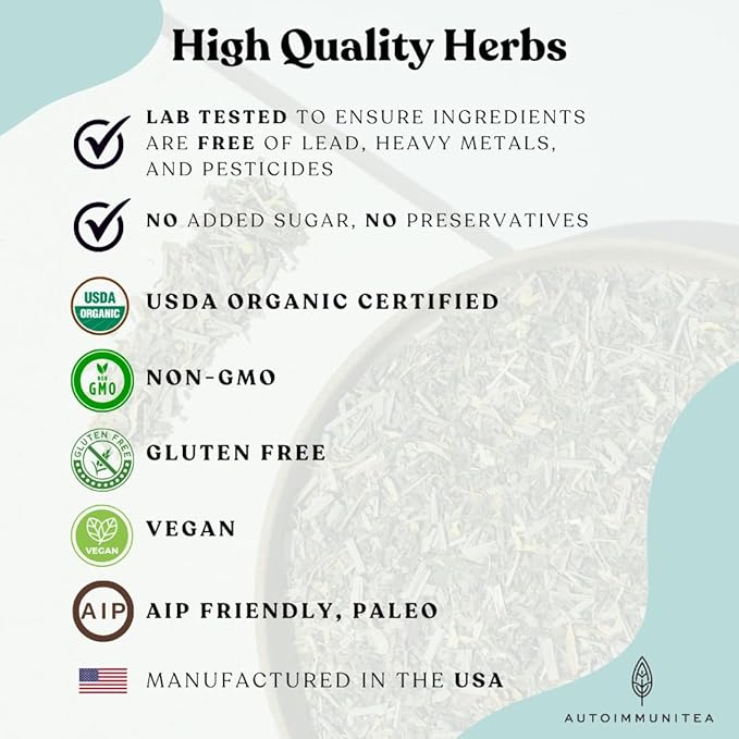 AutoimmuniTea –- AIP Energy Tea Blend, for Energy Boost, Cognitive Function, with Organic Green Tea, Lemongrass, and Spearmint - 15 Tea Bags (30 Cups)