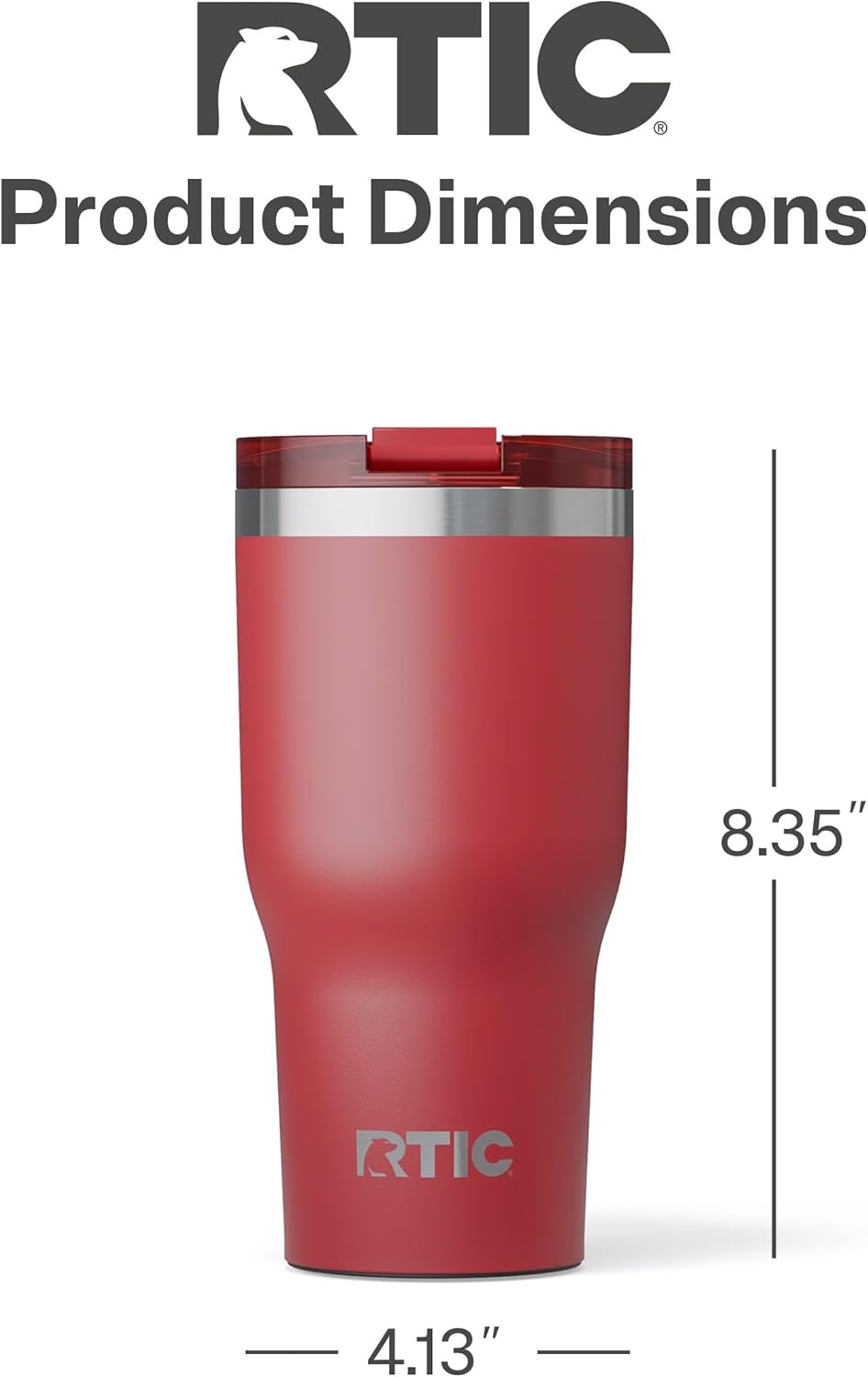 RTIC 30oz Essential Tumbler with Lid, Insulated, Stainless Steel, Metal, Double Wall Vacuum-Insulation, Ceramic Lined, Travel Cup for Iced Coffee, Tea, Hot and Cold Drink, Flag Red