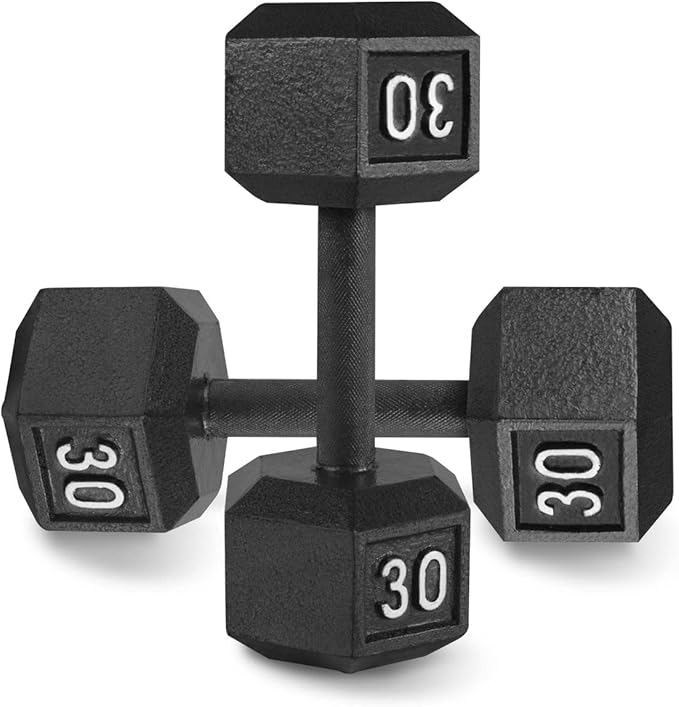 WF Athletic Supply Cast Iron Solid Hexagon Gray/Black Dumbbells, Strength Training Free Weights Set of 2 for Women and Men, Hand Weights Sold by Pairs, Multi-Select Size Options Available