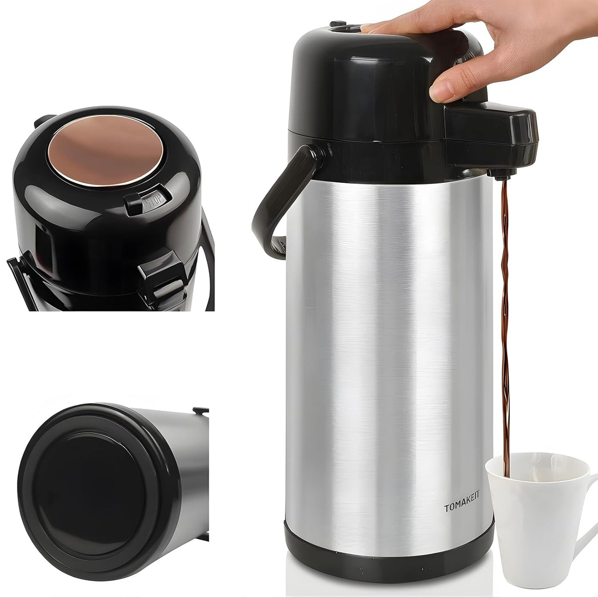 Airpot Coffee Carafe for Keeping Hot,102oz/3L Coffee Dispenser Thermal with Pump,Insulated Stainless Steel Hot Beverage Dispenser for Parties,Thermal Carafe for Hot Drinks Water Tea Chocolate