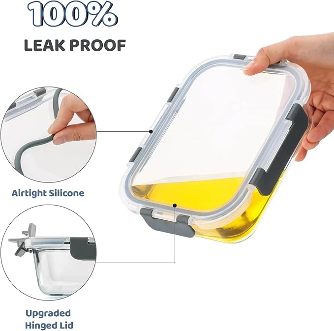 5 Pack 36 Oz Glass Meal Prep Containers with Lids, Reusable Glass Food Storage Airtight Lunch Containers with Lids, Leak Proof, Microwave, Oven, Freezer and Dishwasher Safe (Gray)