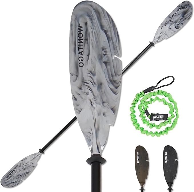 Angler Kayak Paddles Aluminum Paddle with Plastic Blades and Paddle Leash, Floating Adjustable Fishing Kayak Oars, 3 Piece, 230-250cm/90-98 inch