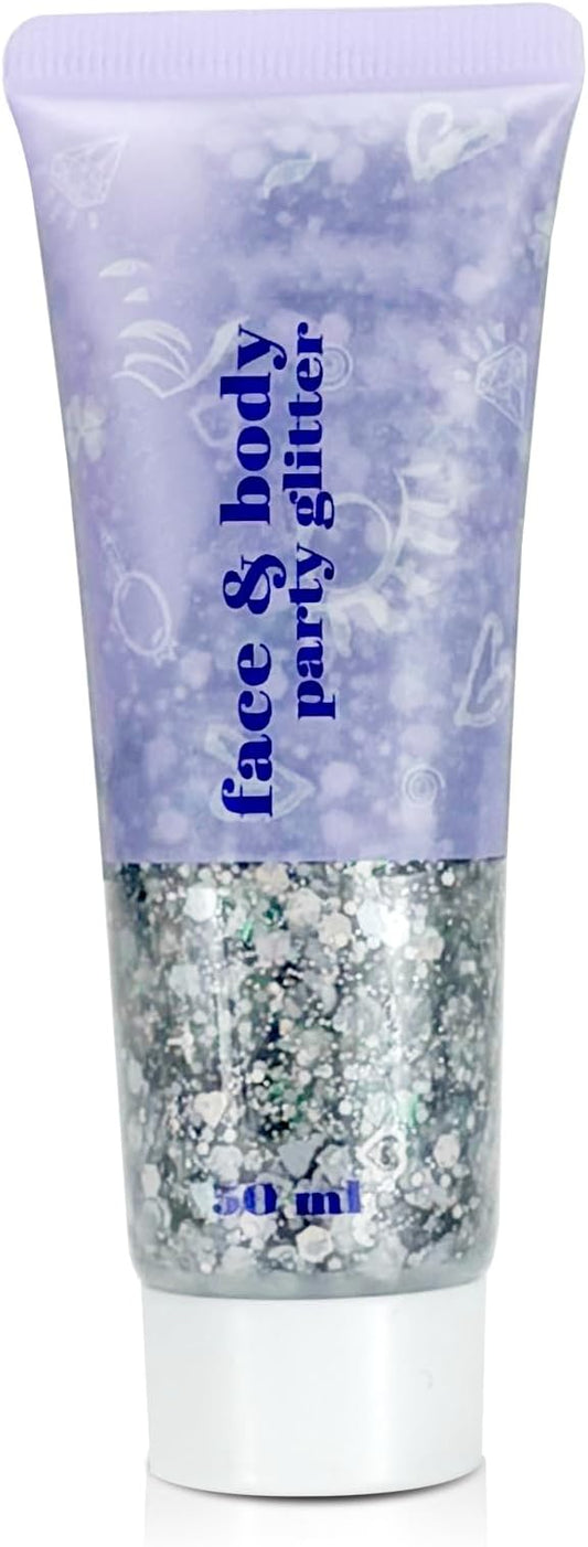 Body Glitter Gel, Face Shimmer Glitters for Women Girls, Long Lasting Sparkly Makeup for Birthday Christmas Festivals, Nails Hair Eyeshadow Paint Accessory (Silver)