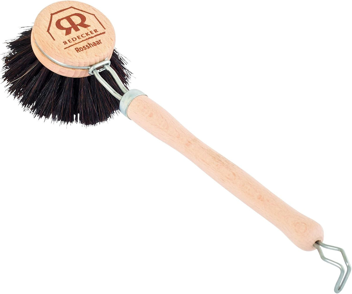 Redecker German-Made Horse Hair Bristle Dish Brush, Soft All-Purpose Scrubber for Kitchen & Household with Strong Horse Hair Bristles, 1-1/2 inch Replaceable Brush Head, Set of 2, 9-inches Long
