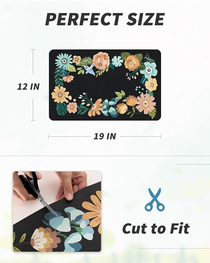 AMOAMI Coffee Mat Hide Stain Rubber Backed Absorbent Dish Drying Mat for Kitchen Counter - Bar Accessories Fit Under Coffee Maker, Espresso Machine, Dish Rack - Floral Black 12x19