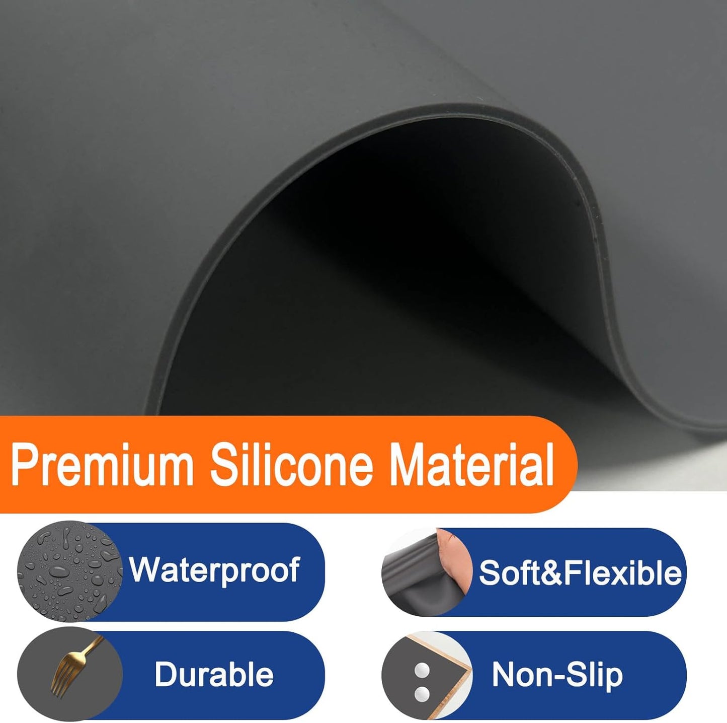 2Pack Large Silicone Mats for Kitchen Counter, 48''x24''(120cmx60cm) Heat Resistant Mat for Kitchen Island, Waterproof Multipurpose Countertop Protector, Light Gray