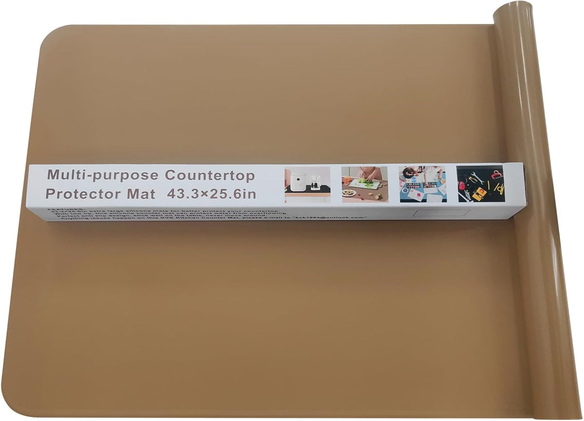 KVK 43.3×25.6in Silicone Mats for Kitchen Counter - Extra Large Silicone Mat Heat Resistant - Glossy Bottom Non Slip - Universal Painting Craft Resin Mat Table Countertop Protector, Taupe
