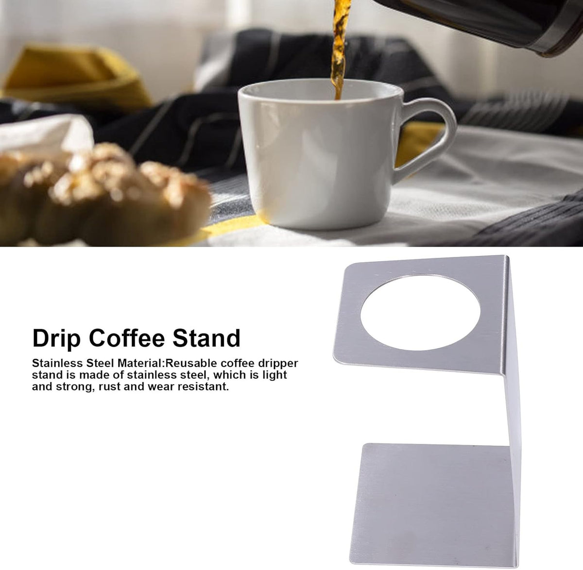 Pour over Coffee Dripper Stand, Filter Cup Holder, Samll Size Light Durable Stainless Steel Reusable Pour over Coffee Dripper Stand for Cone Filters(Steel Color)