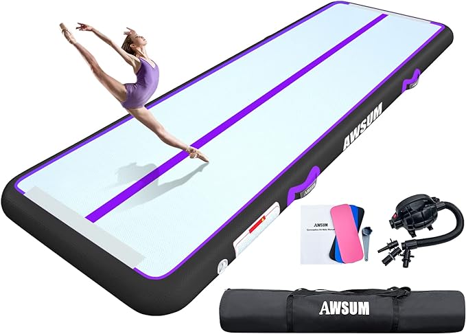 AWSUM Inflatable Air Gymnastics Mat 10ft/13ft/16ft/20ft/23ft Training mat 4/8 inches Thick tumbling mat with Electric Pump for Home/Gym/Outdoor