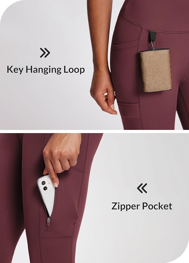 baleaf Women's Fleece Lined Leggings Waterproof Winter Hiking Pants Thermal Running Tights Zipper Pockets High Waisted