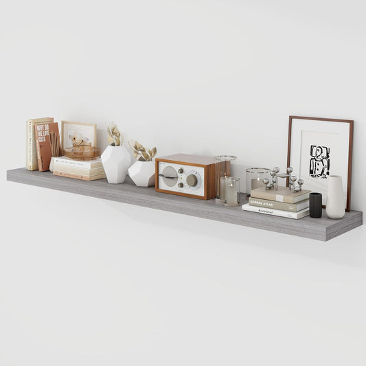 55 Inch Floating Shelves, 9.3" Deep Floating Shelf Wall Mounted, 56" Wall Shelves, Rustic Deep Bookshelf, Large Display Shelves & Storage Shelves for Bedroom, Living Room, Gray, Set of 1
