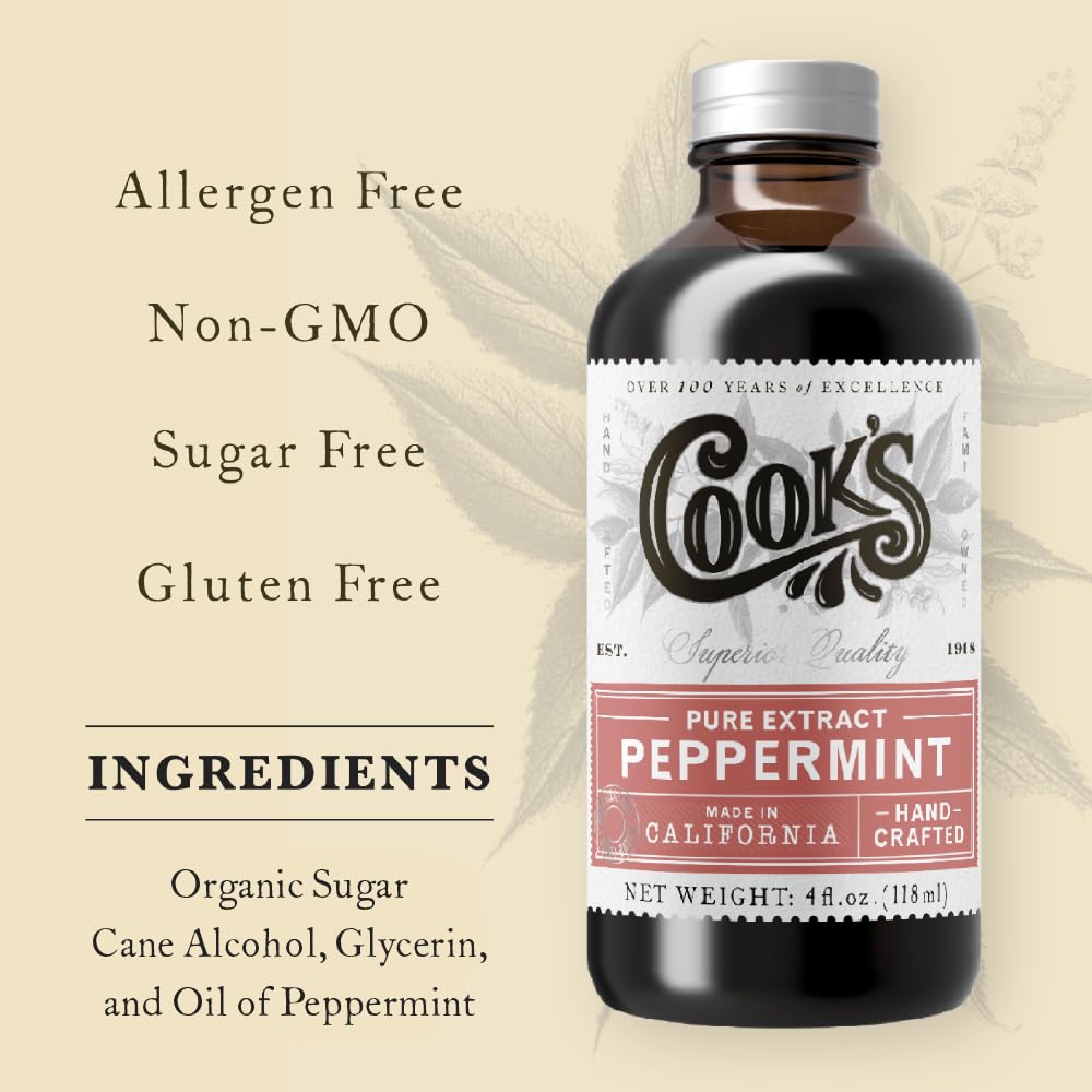 Cook's Pure Peppermint Extract,For Ice Creams, Candies, Icings, Cookies and Beverages, 4 oz