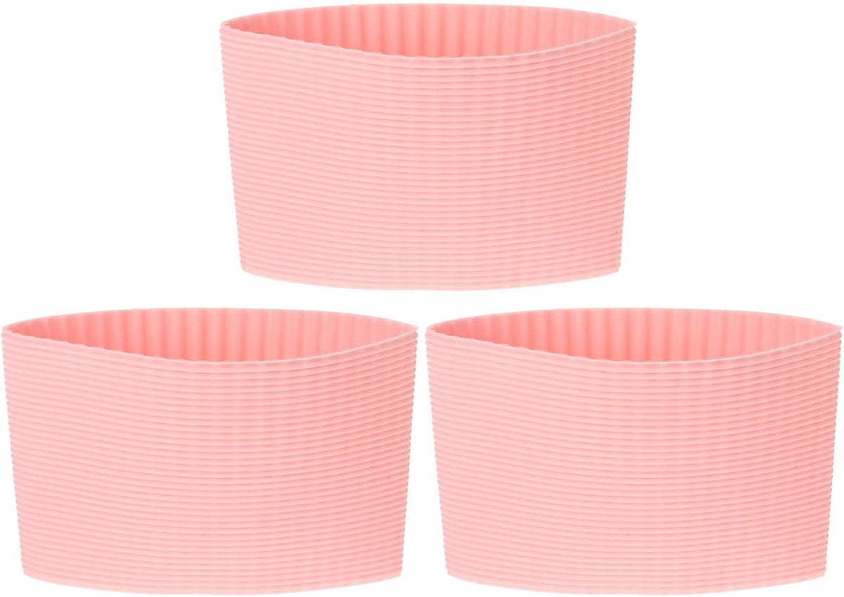 uxcell 3Pcs Coffee Cup Sleeve, Silicone Cup Sleeve Non-slip Glass Water Bottle Mug Sleeves Pink