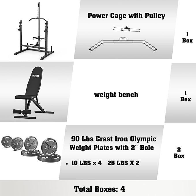 Power Rack with LAT Pulldown Pulley System Adjustable Multi-Functional Squat Rack, Power Cage with J-Hooks Home Gym