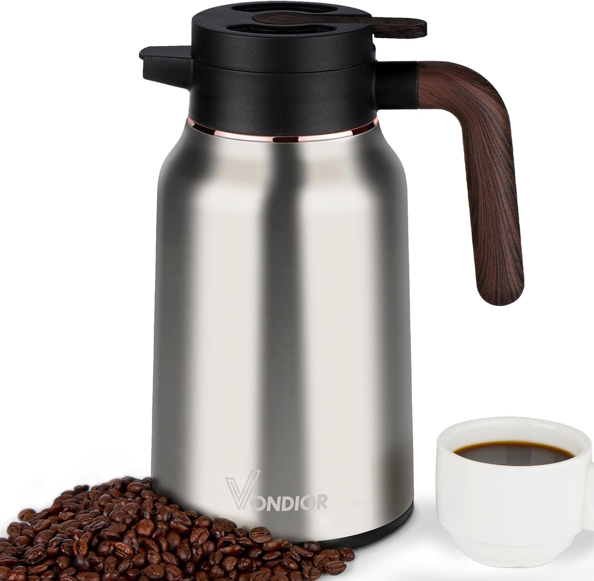 Vondior Coffee Carafe 51oz - 36 Hours Thermal Coffee Thermos- Insulated 304 Stainless Steel Hot Beverage Dispenser - Coffee Carafes For Keeping Hot/Cold Coffee, Tea, Water, Drink Dispenser for Parties