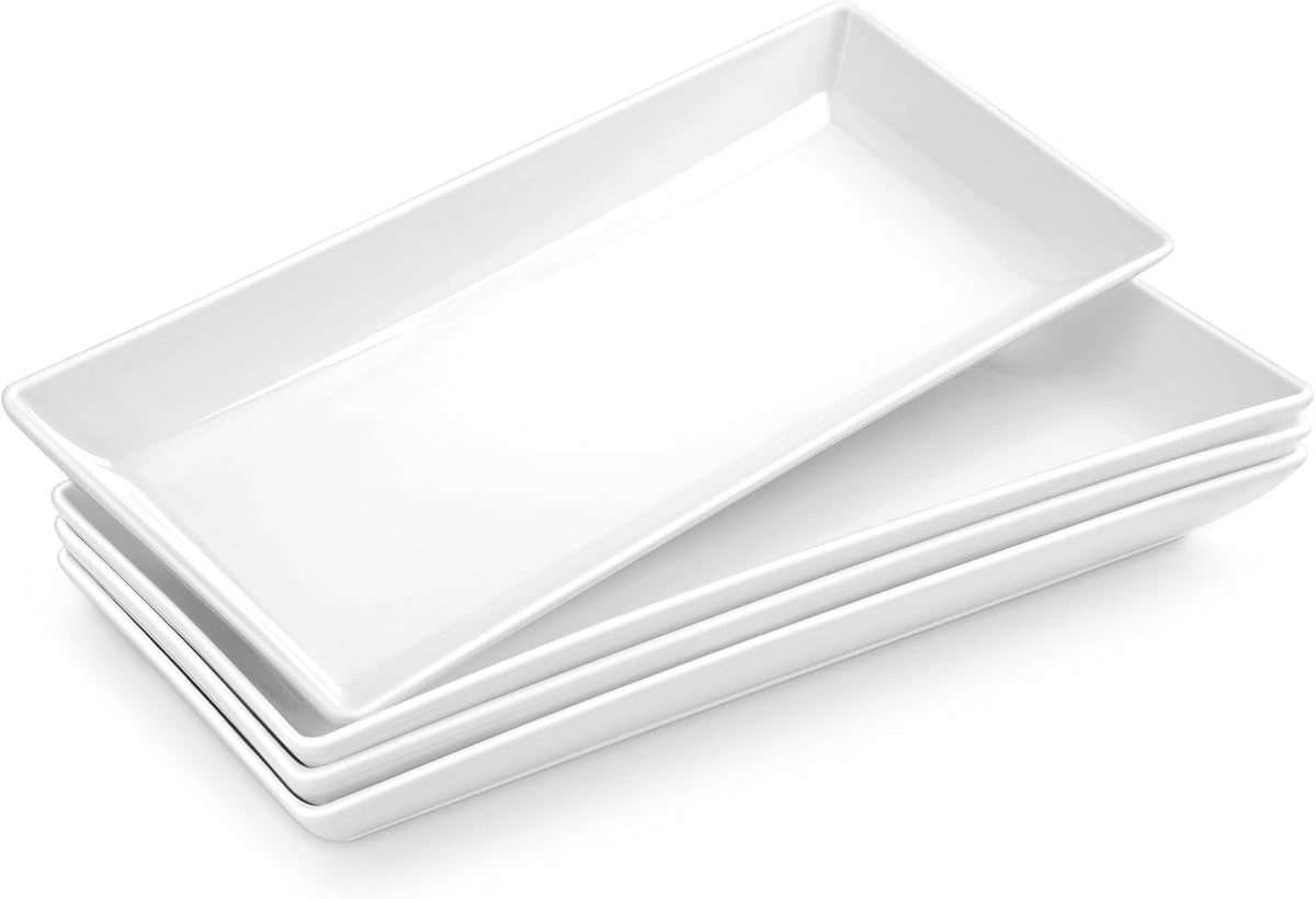 MALACASA Serving Platters Set of 4, Ceramic Serving Platters and Trays for Serving Food, Rectangular Serving Trays for Party, Large Serving Plates, Party Serving Trays and Platters - 14 Inch, White