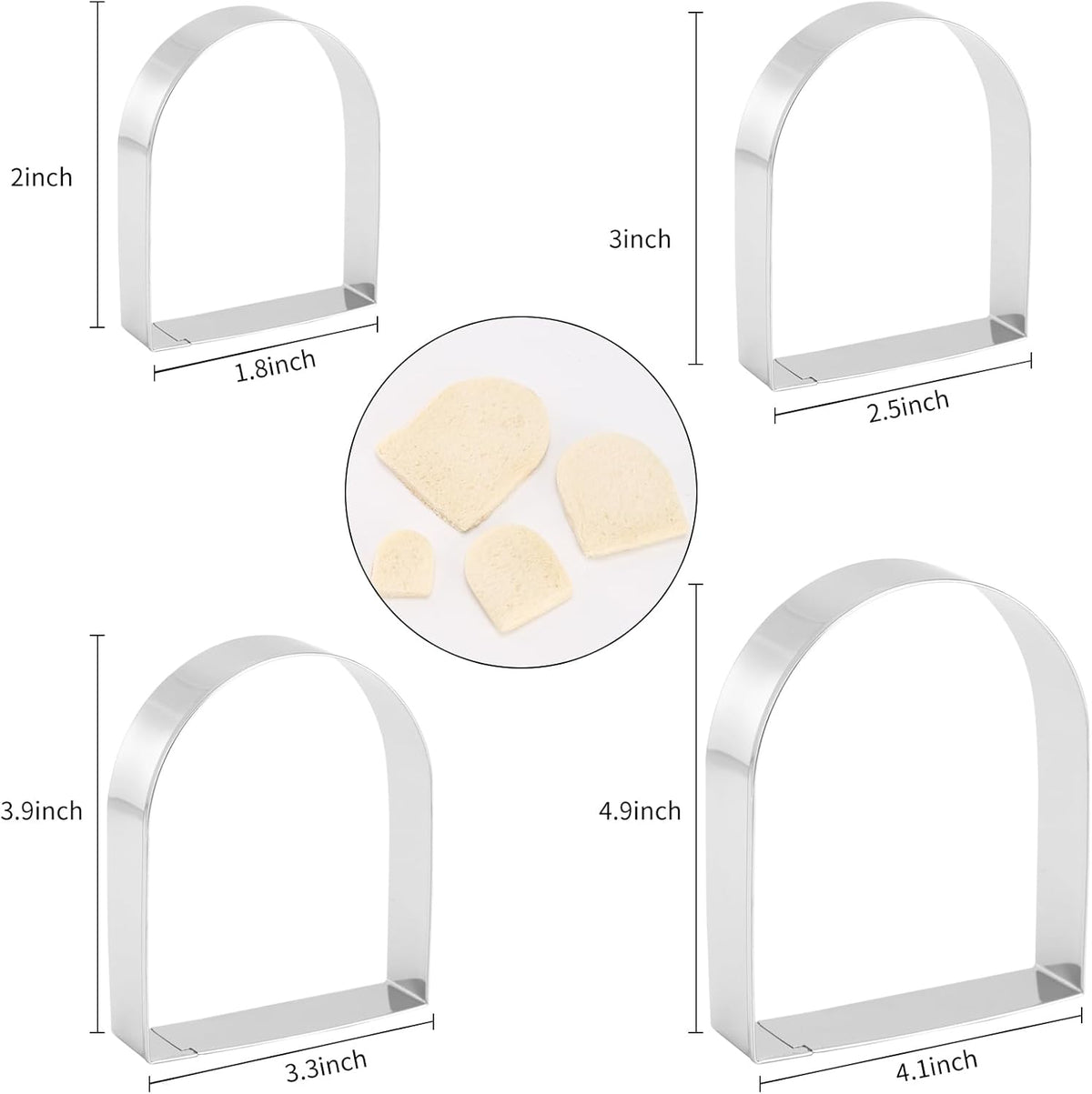 Arched Cookie Cutter Set ANCKNE 4 piece geometric cookie cutter molds - Stainless steel from 2 to 5 inches, Cake Cutters for Kitchen Baking