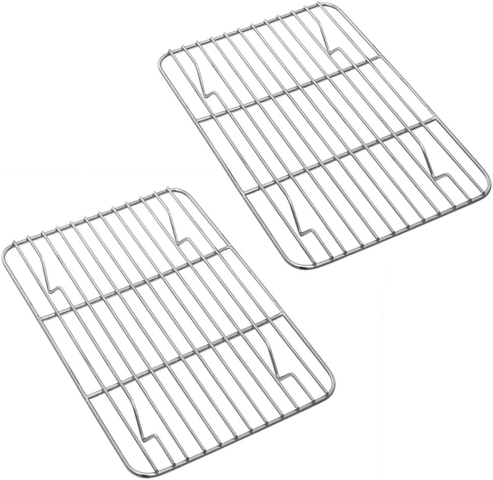 P&P CHEF Cooling Baking Rack Pack of 2, Stainless Steel Cooling Racks for Cooking Baking Roasting Grilling Drying, Dense Wires & Smooth Edge, Easy to clean, Silver, 8.6" x 6.2"