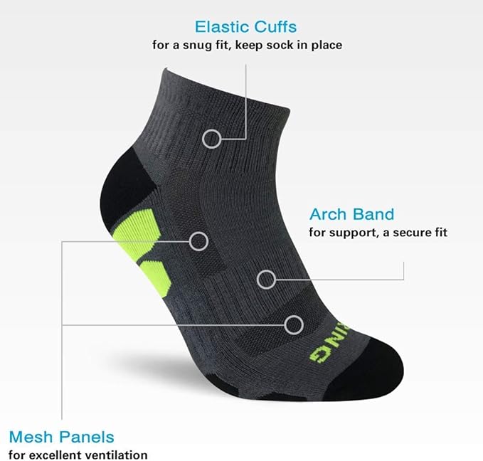 BERING Men's Ankle Socks Athletic Running Cushion Quarter (6 Pairs)